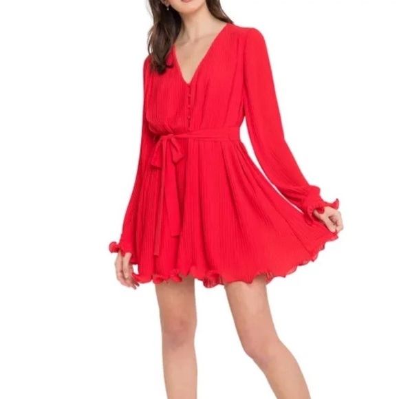 Endless Rose Women's XS Red Pleated Chiffon Mini Dress Party Cocktail - Picture 2 of 10